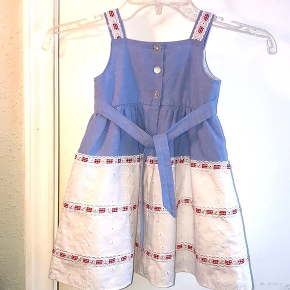 B.T. Kids Chambray Blue with White Eyelet Dress Size 24 Months - Picture 3 of 8